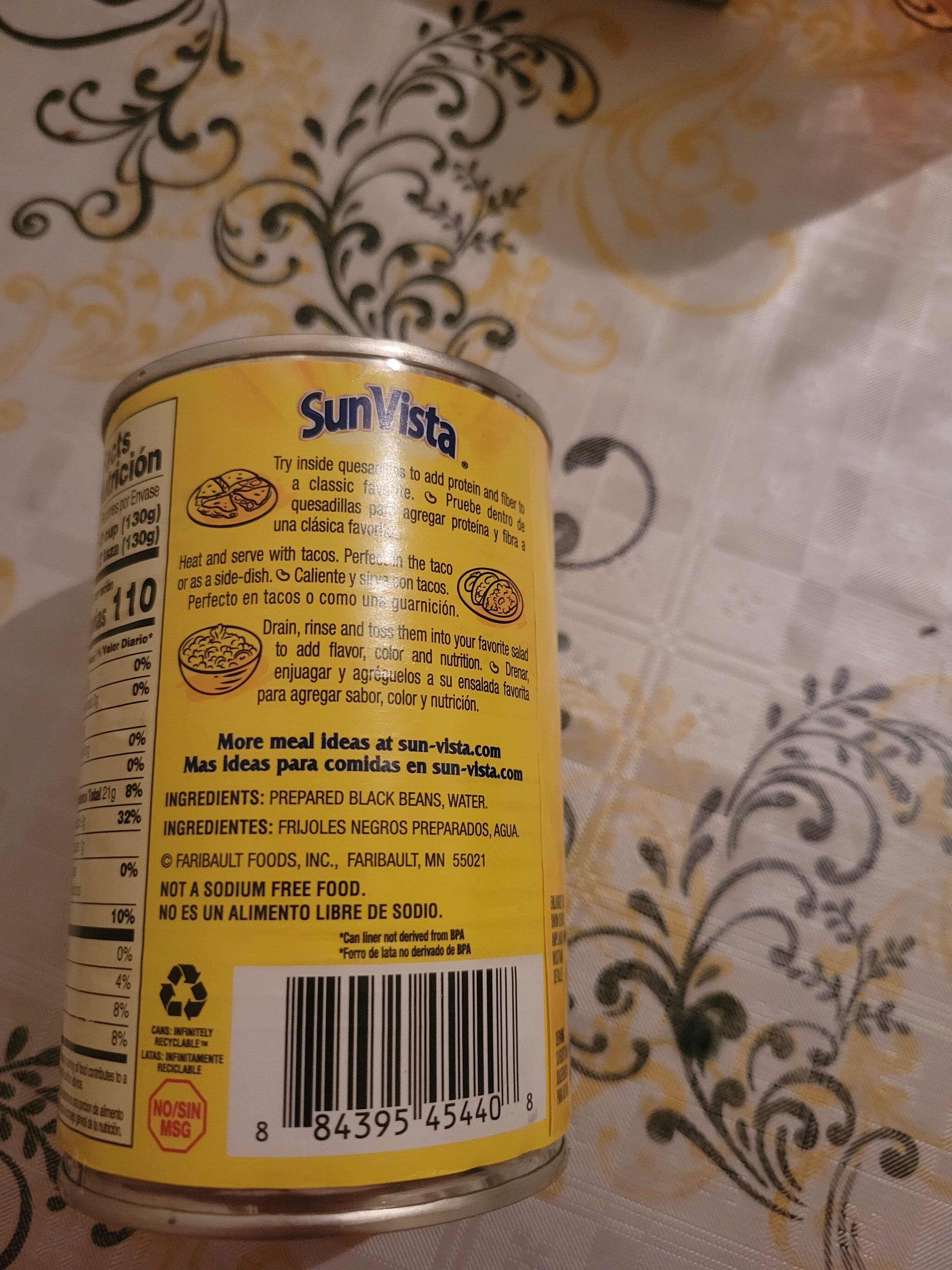 Sun Vista No salt added black beans packshot