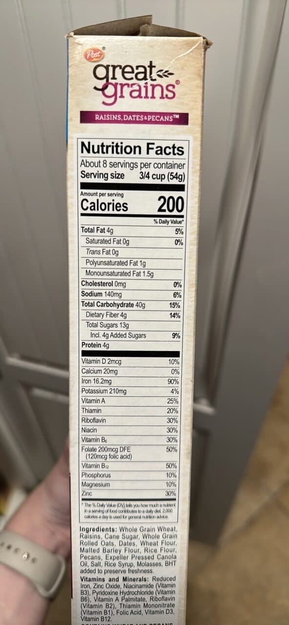 Post great grains raisins, dates & pecans cereal packshot