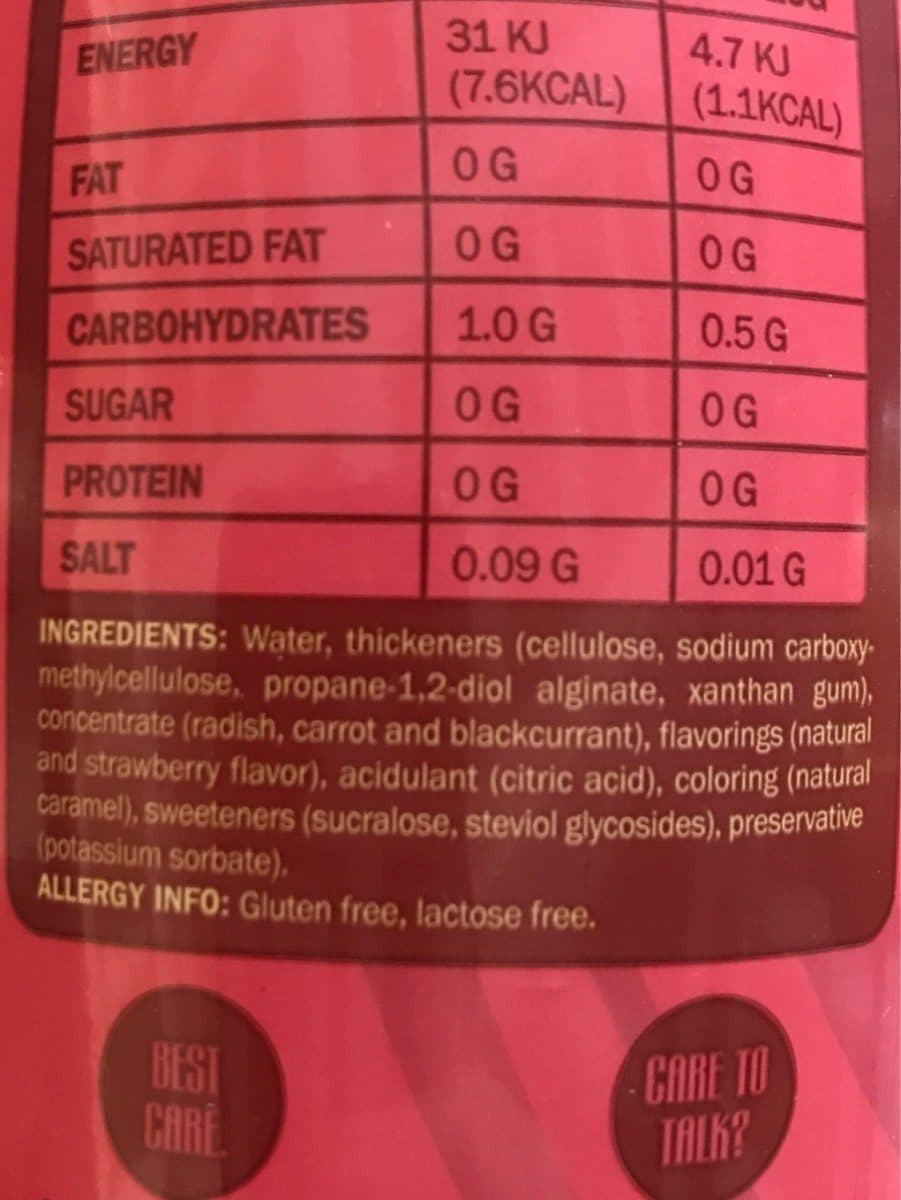 Open Food Facts Care Free Sweet Strawberry Syrup packshot