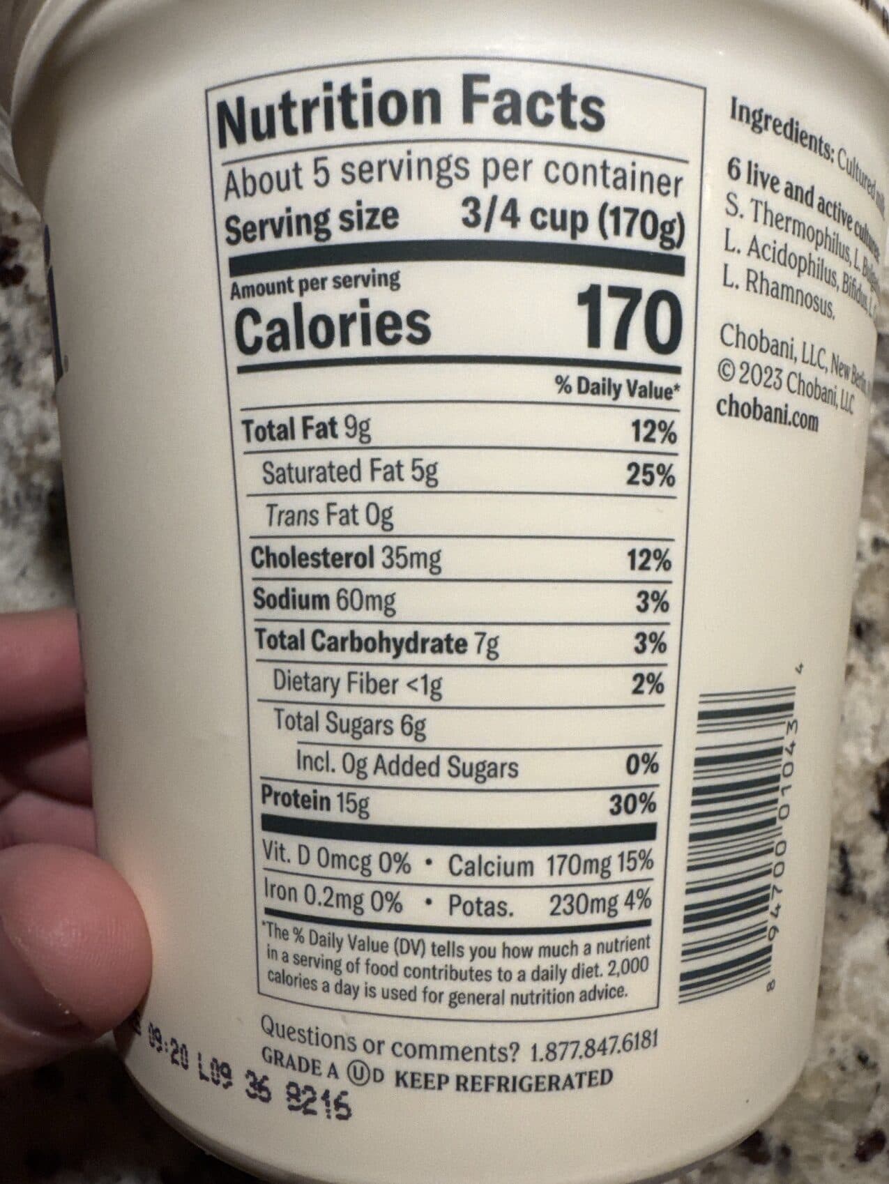 Chobani Greek Yogurt Whole Milk Plain packshot