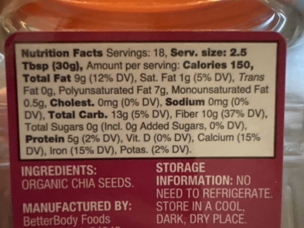 Better Body Foods Organic Chia Seeds packshot