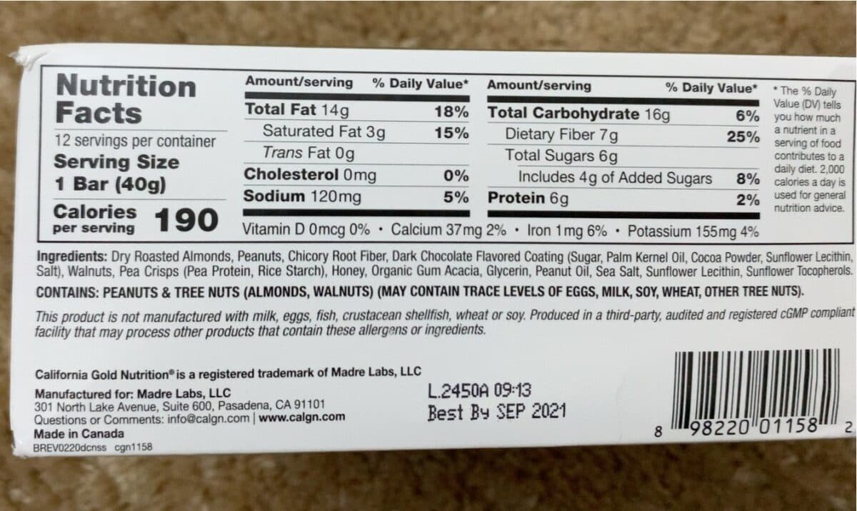 California Gold Nutrition Foods, Dark Chocolate, Nuts, & Sea Salt Snack Bars packshot