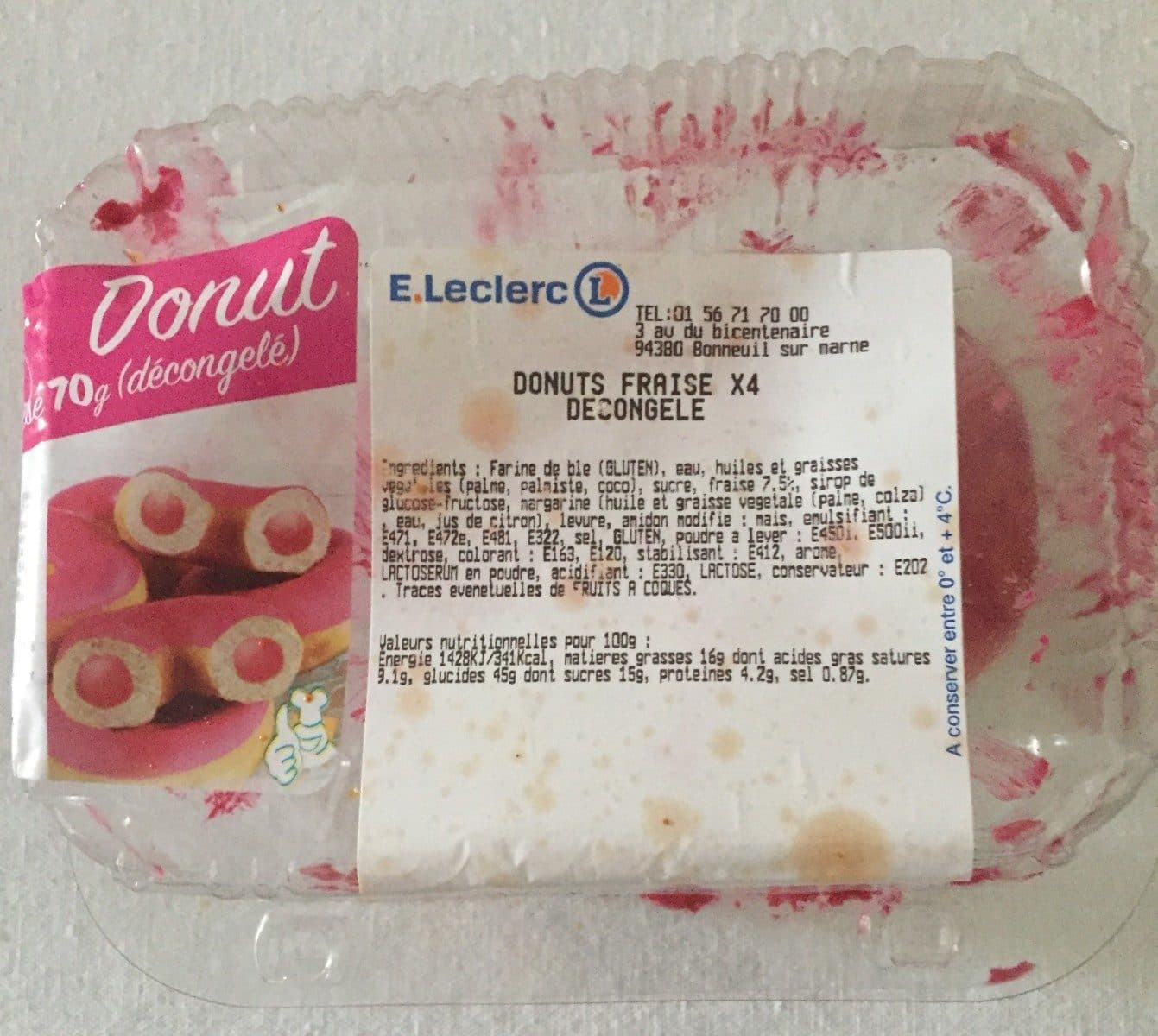 Leclerc Donuts fraise x4 decongele packshot