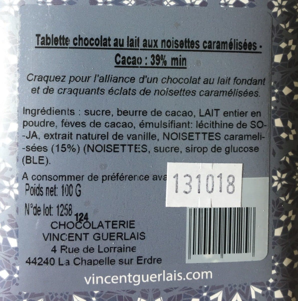 Vincent Guerlais Chocolat au lait aux noisettes caramélisées packshot