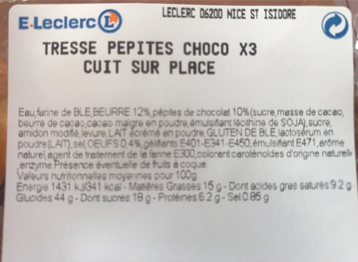 Leclerc Tresse pepites choco x3 cuit sur place packshot