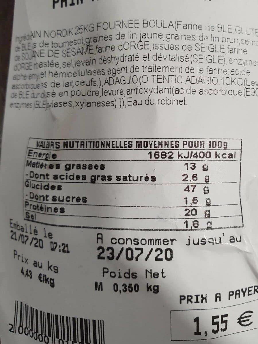 Open Food Facts Pain nordik 350g packshot