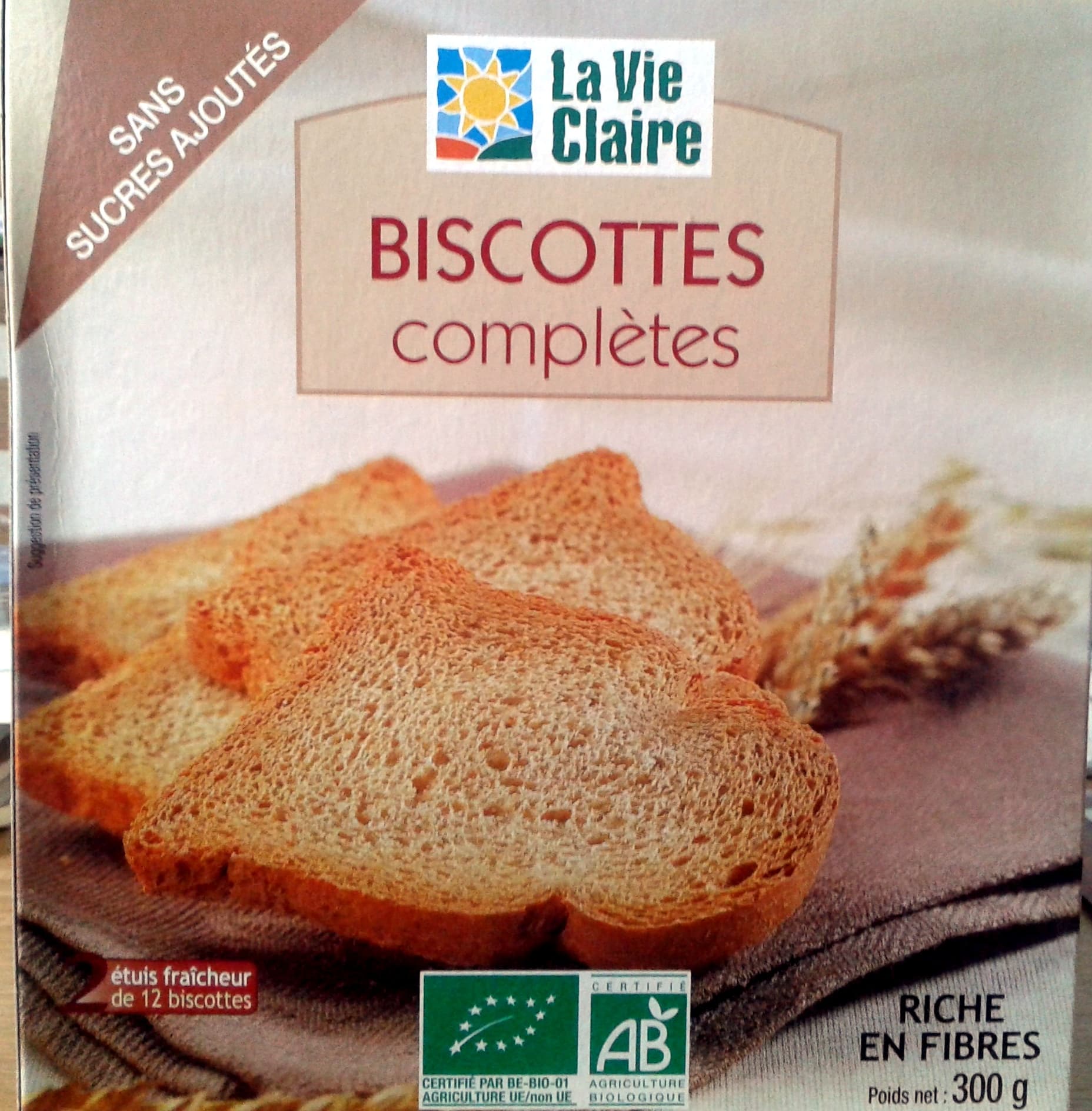 La Vie Claire Biscottes complètes sans sucres ajoutés packshot