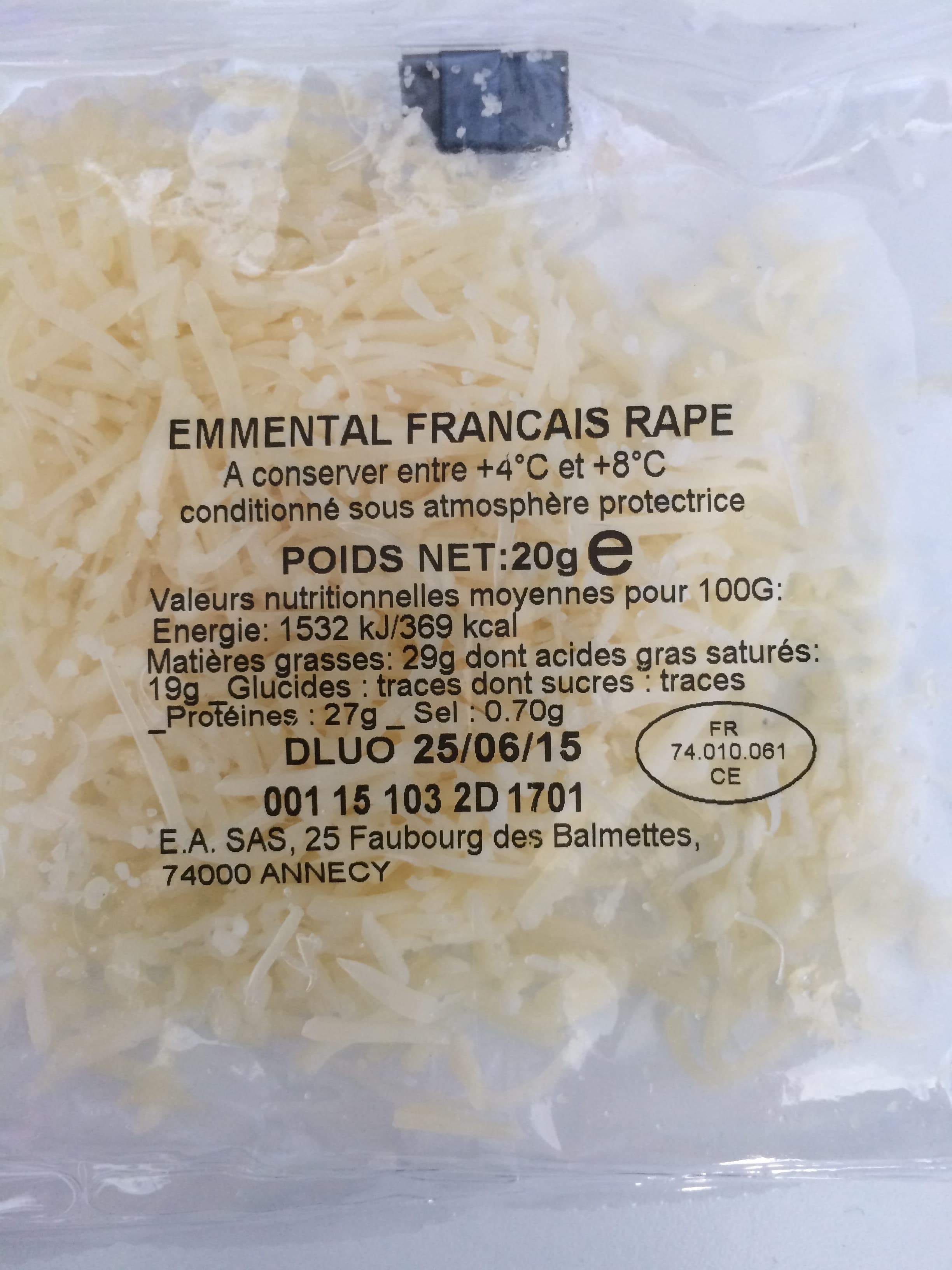 Mezzo di Pasta Emmental français rapé packshot
