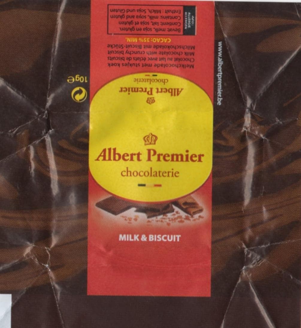 Albert Premeir chocolaterie Chocolat lait et biscuit packshot