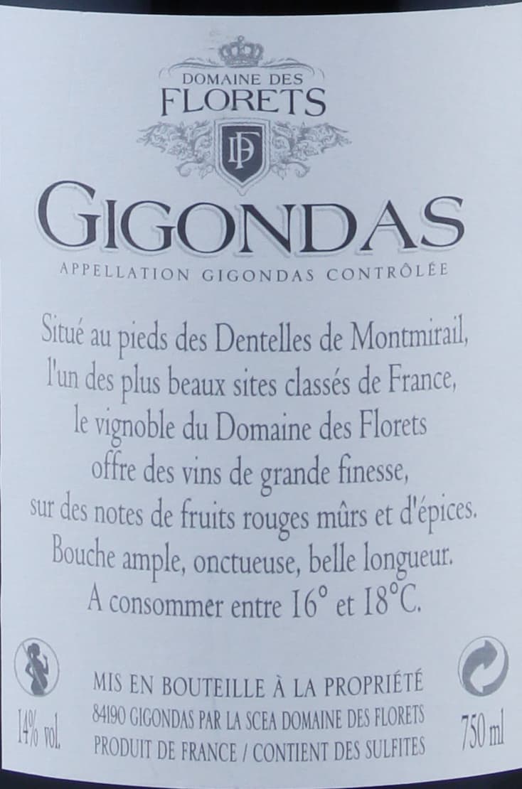 Domaine des Florets Gigondas 2010 Domaine des Florets packshot
