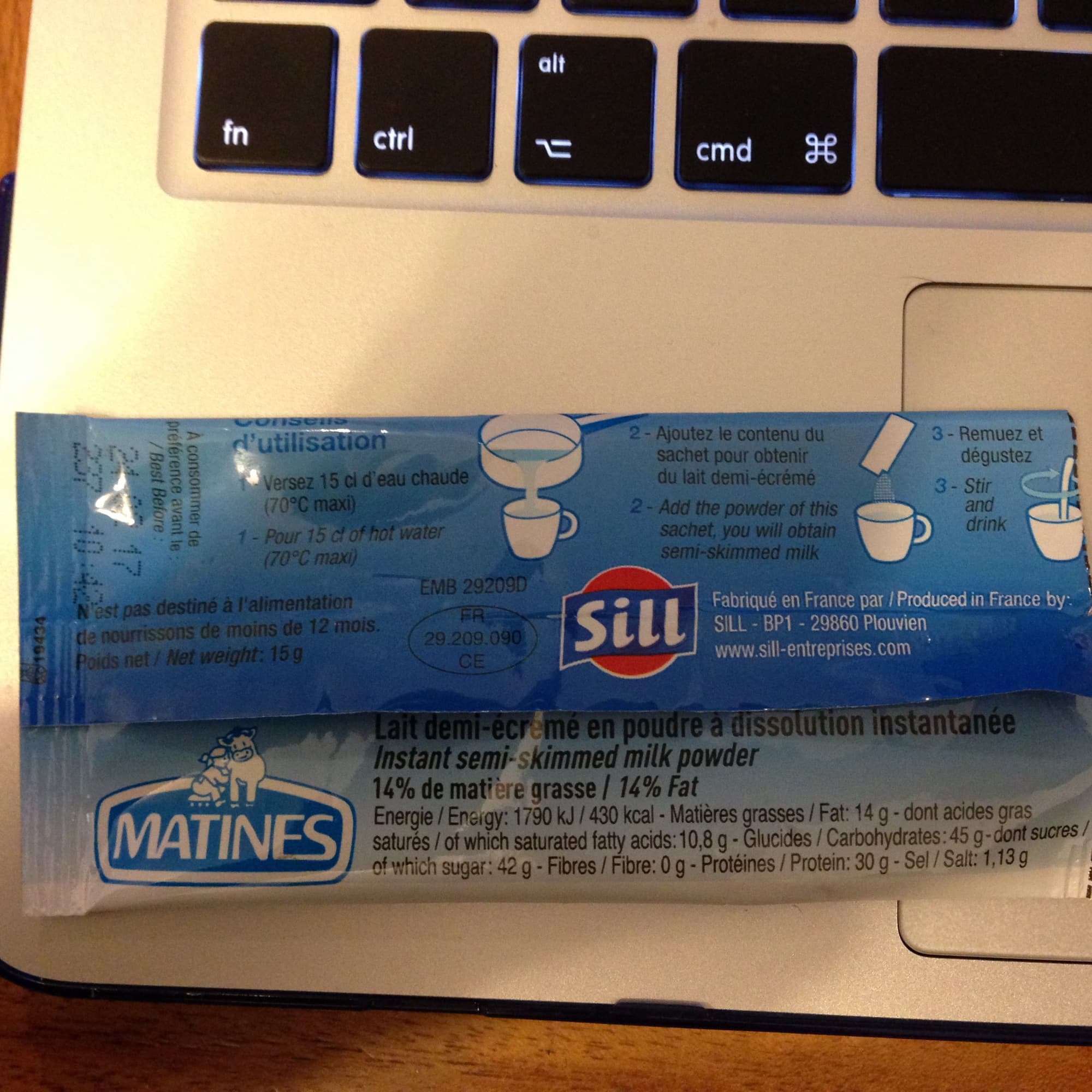 Matines Marines Lait demi-écrémé packshot
