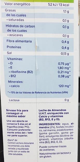 Central Lechera Asturiana Bebida de almendras sin azucar packshot