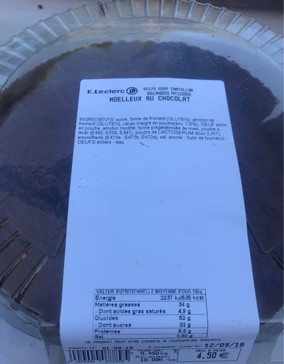 Open Food Facts Moelleux au chocolat packshot