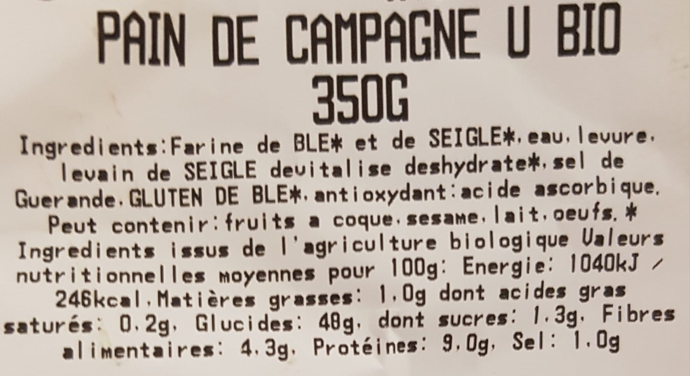 U Bio Pain de campagne packshot