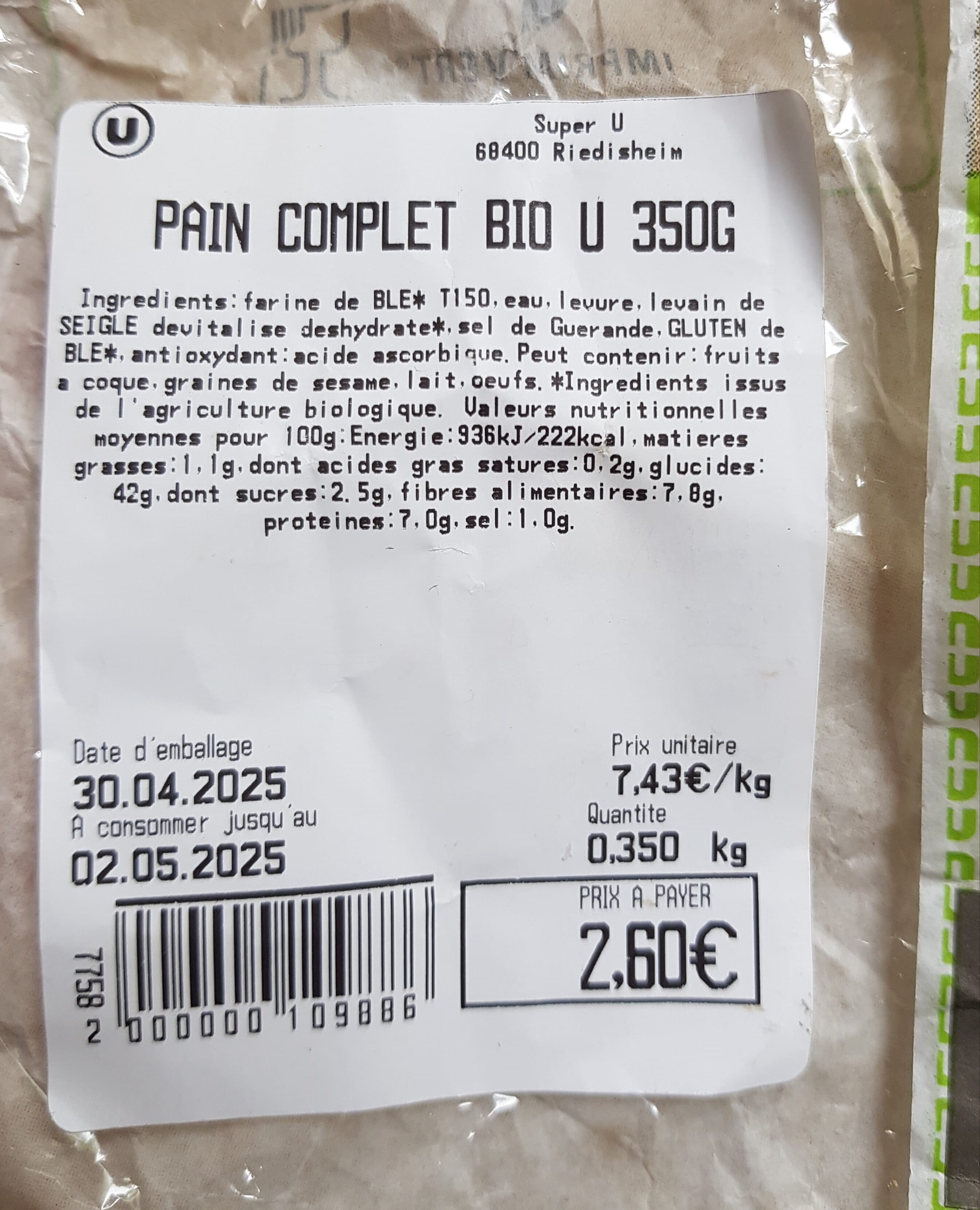 U Pain Complet Bio U packshot