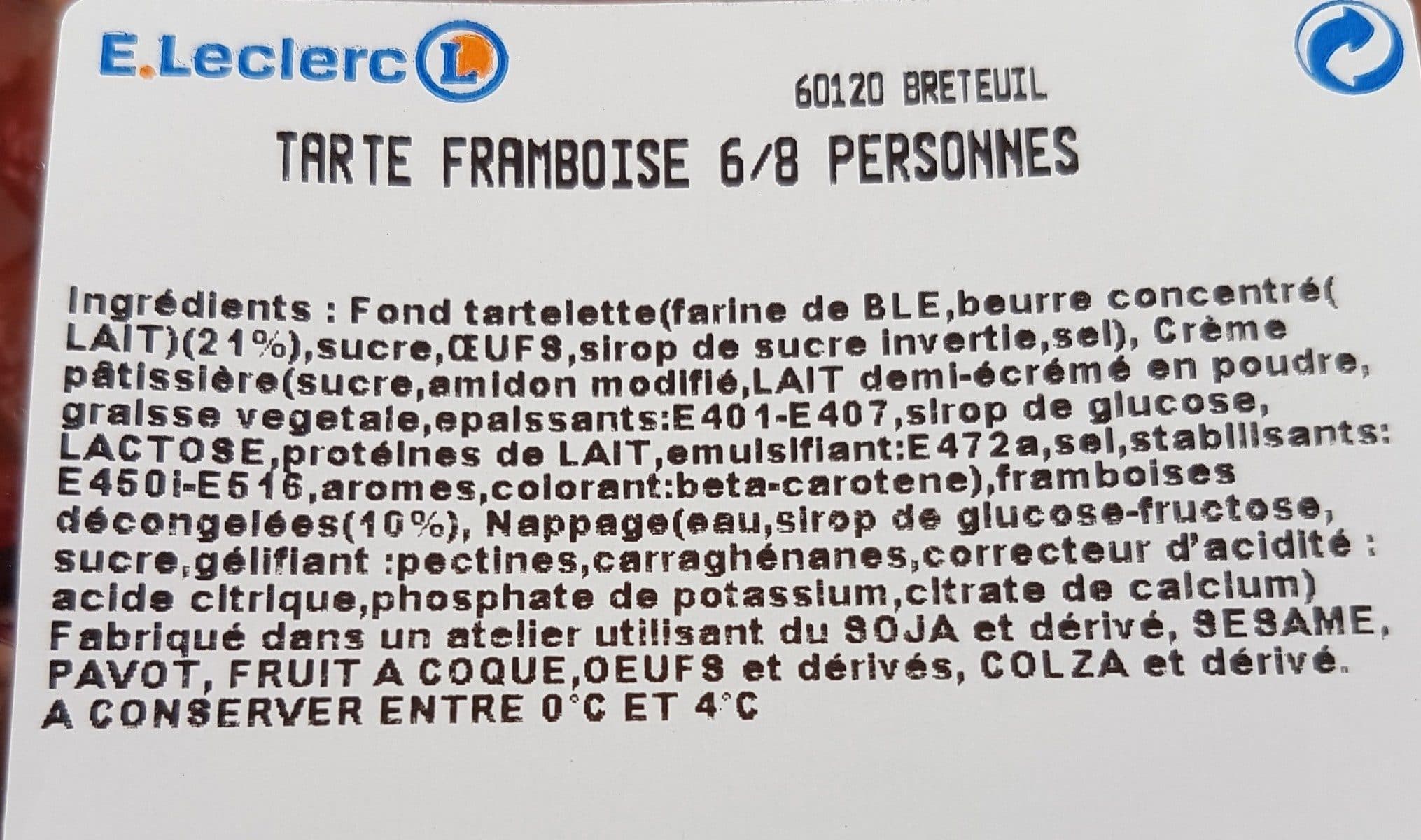Leclerc Tarte Framboise 6/8 personnes packshot