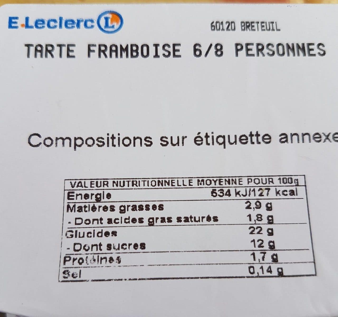 Leclerc Tarte Framboise 6/8 personnes packshot