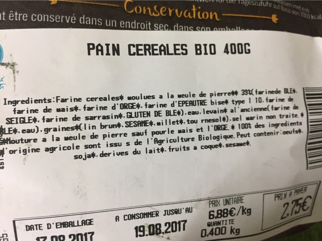 Hyper U Boulot aux céréales bio, 1 pièce packshot
