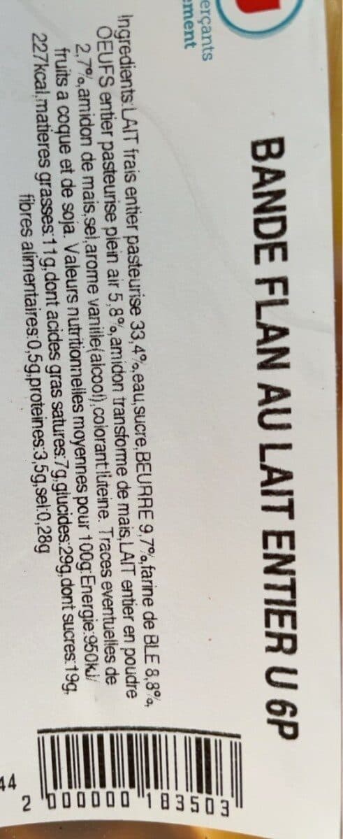 Super U Bande flan au lait entier U 4 parts packshot