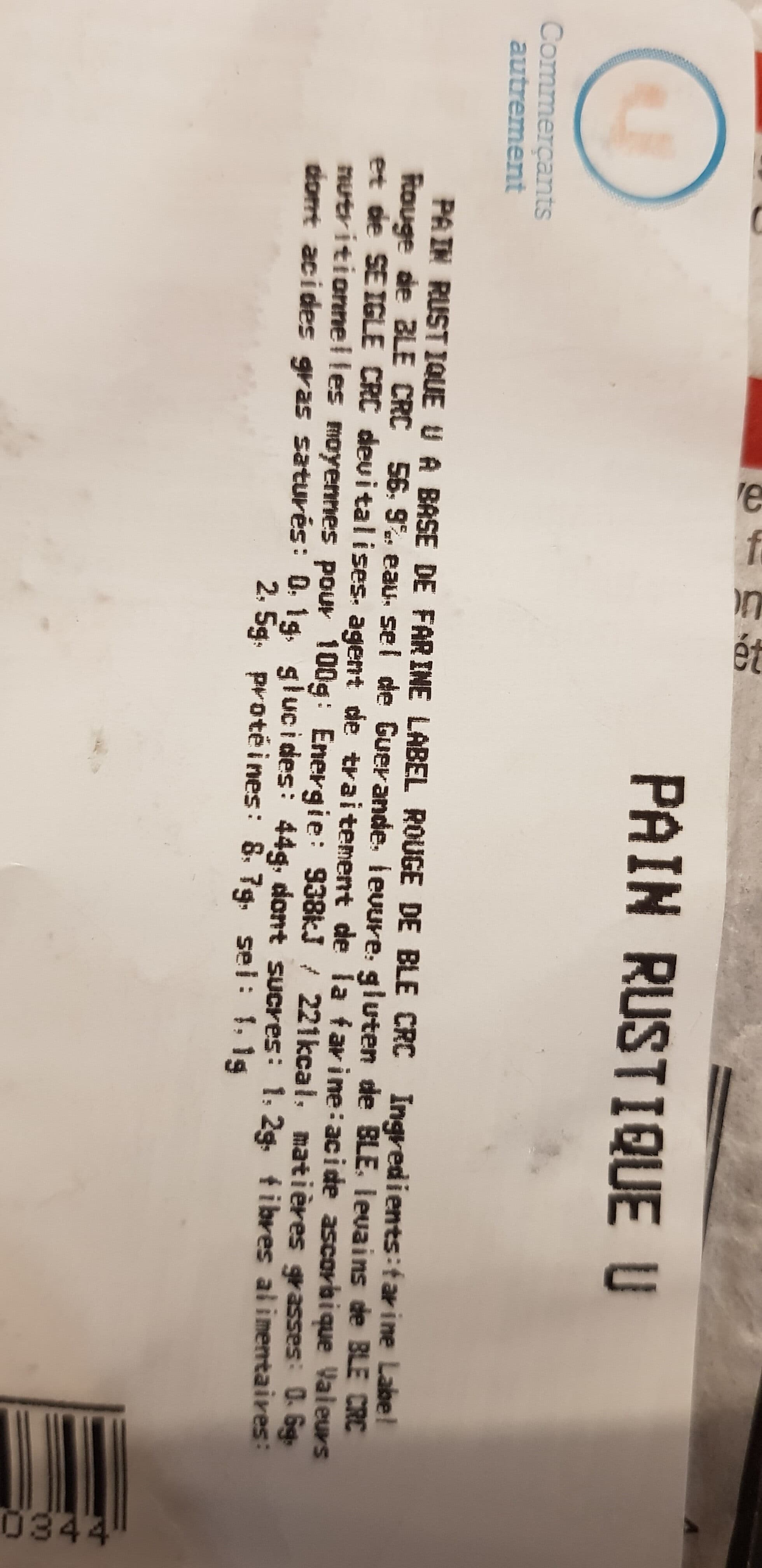 Open Food Facts Pain batard, Sélection U, 1 pièce packshot