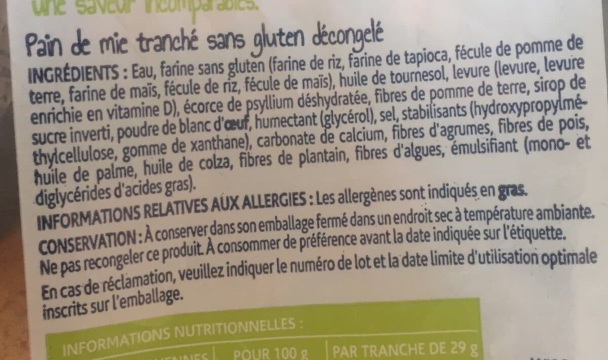Open Food Facts Pain de mie sans gluten packshot
