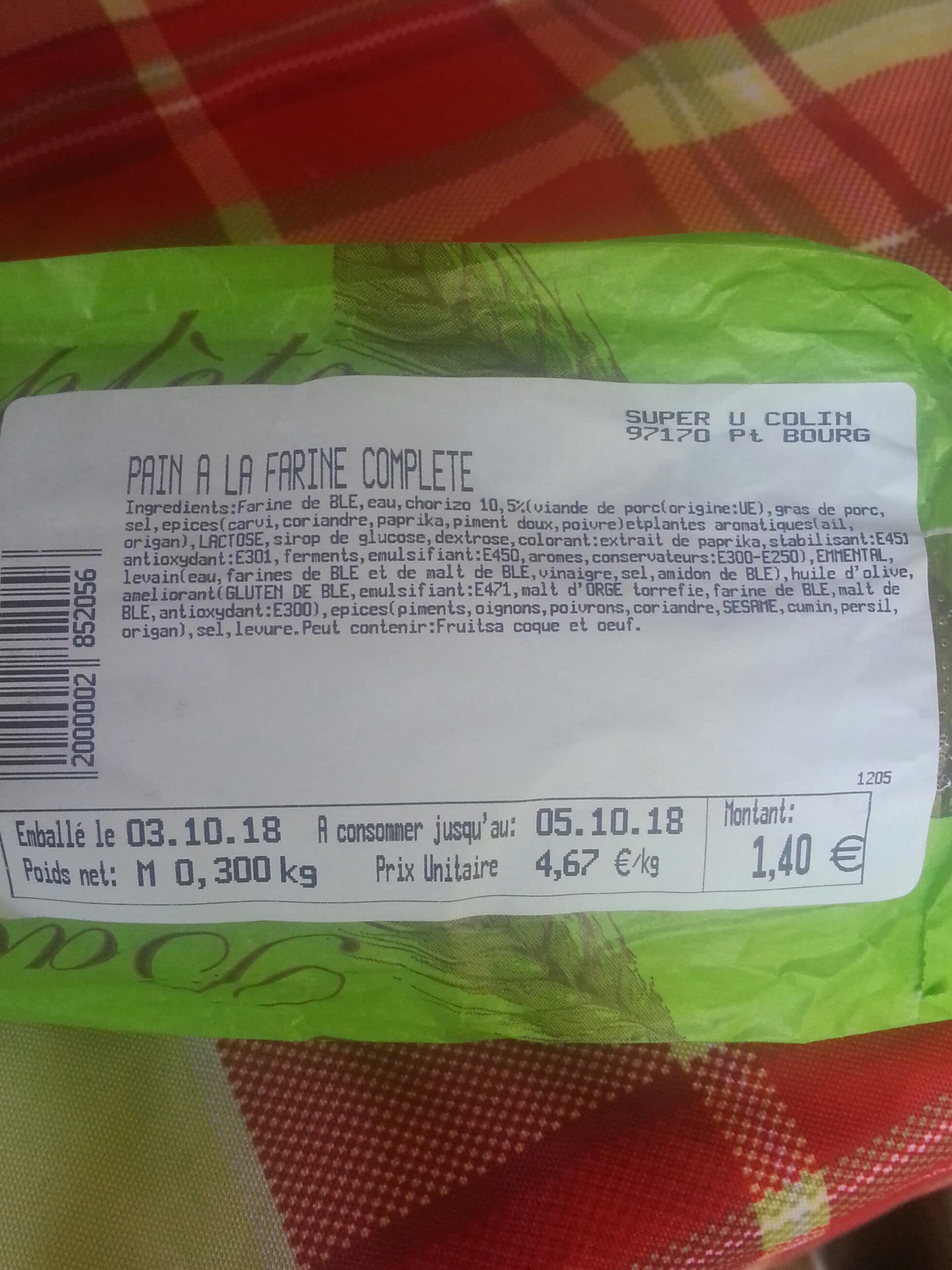 Super U Pain à la farine complète packshot