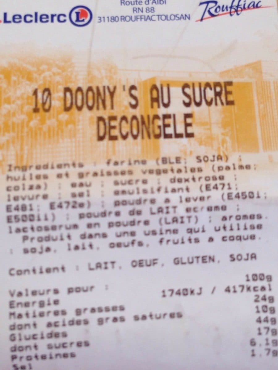Open Food Facts Doony' s au sucre decongele packshot