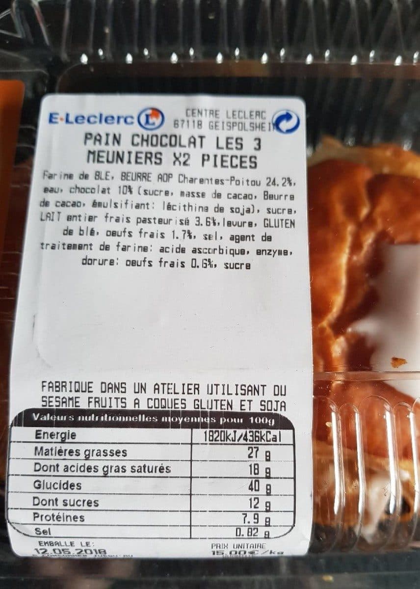 Les 3 meuniers Pain au chocolat Beurre AOP packshot