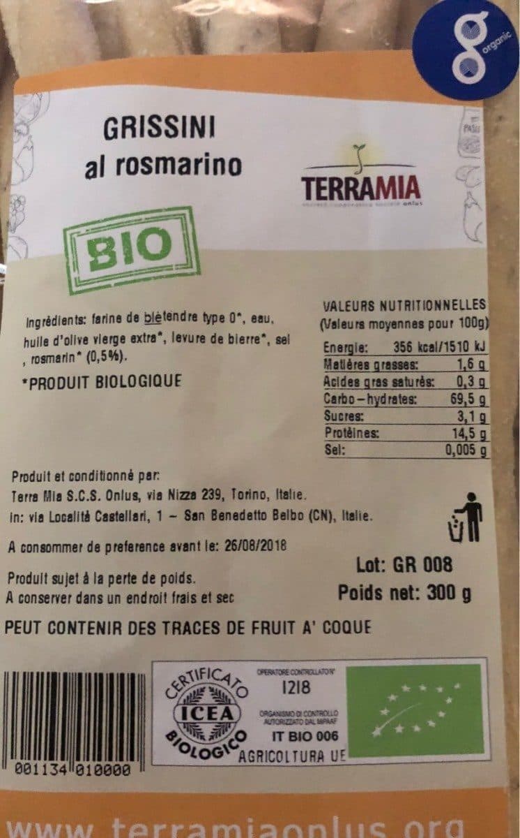 Open Food Facts Grissini al rosmarini packshot