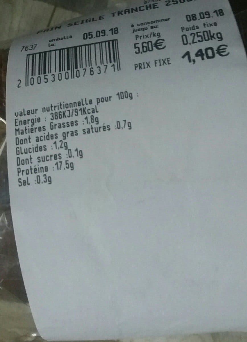 Leclerc Pain de seigle tranché 250grs packshot