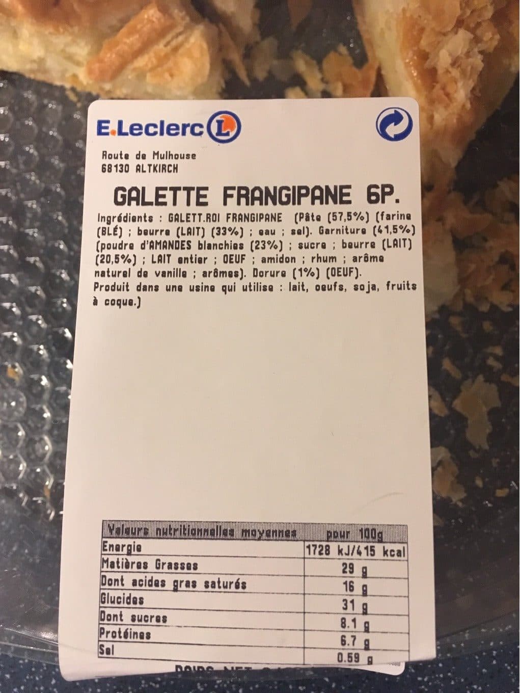 E.Leclerc Galette Frangipane 6P. packshot
