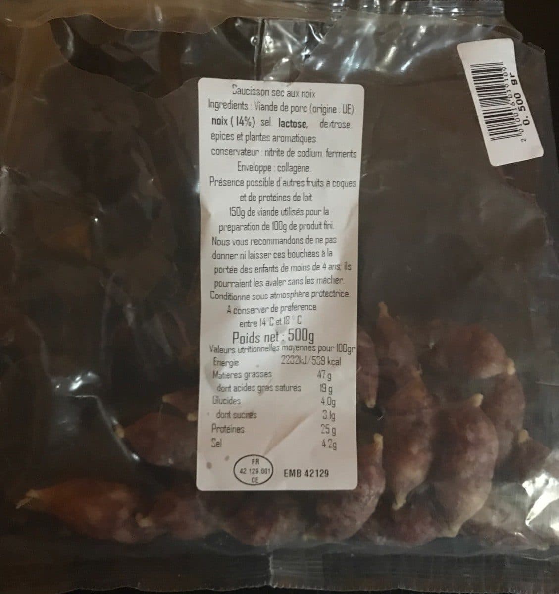 Open Food Facts Saucisson sec aux noix packshot