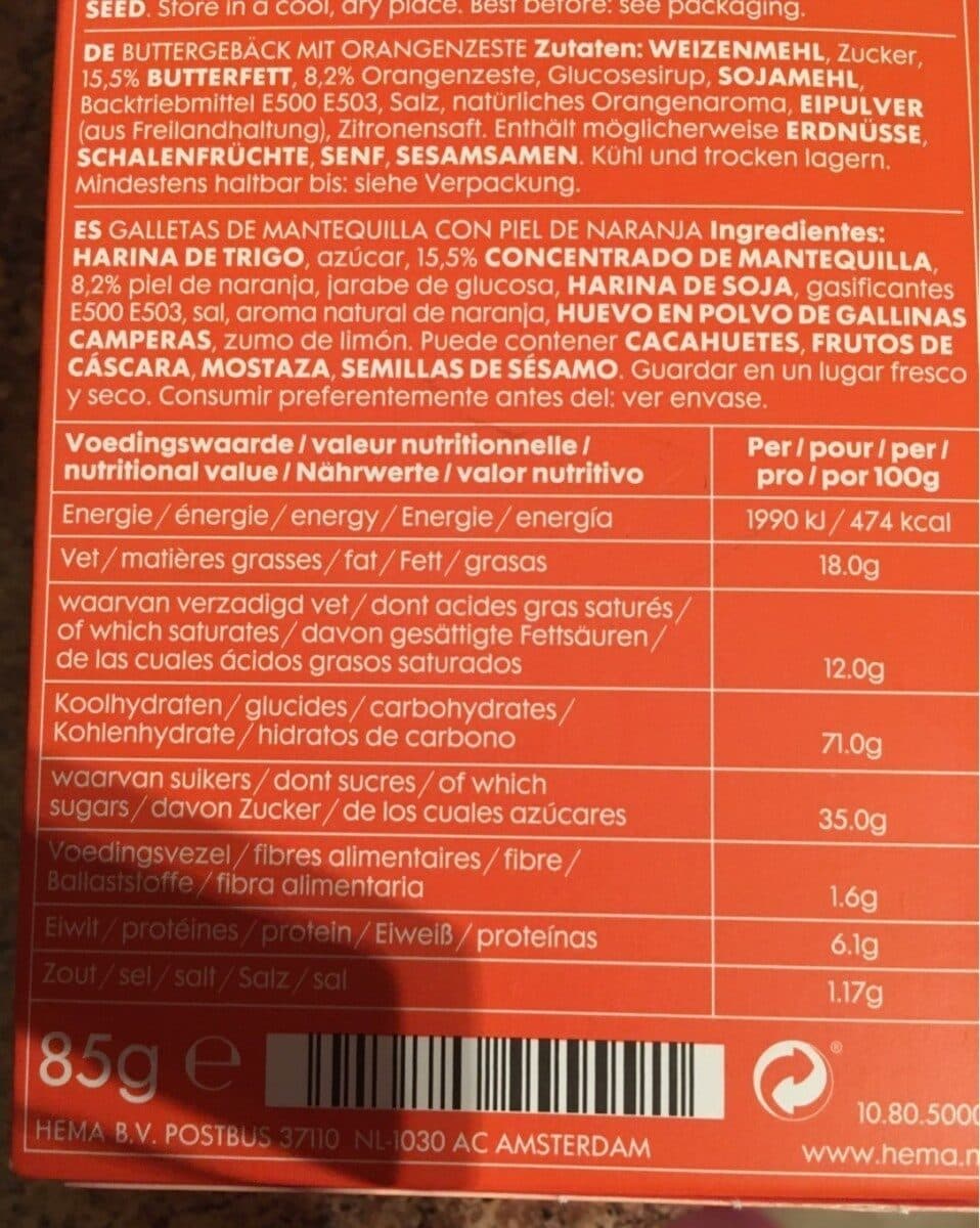 Hema Biscuits au beurre aux pépites d'orange packshot