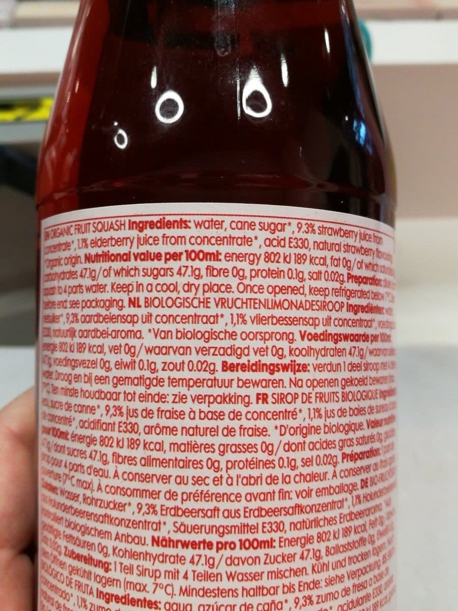 Open Food Facts Sirop de fraises biologique packshot