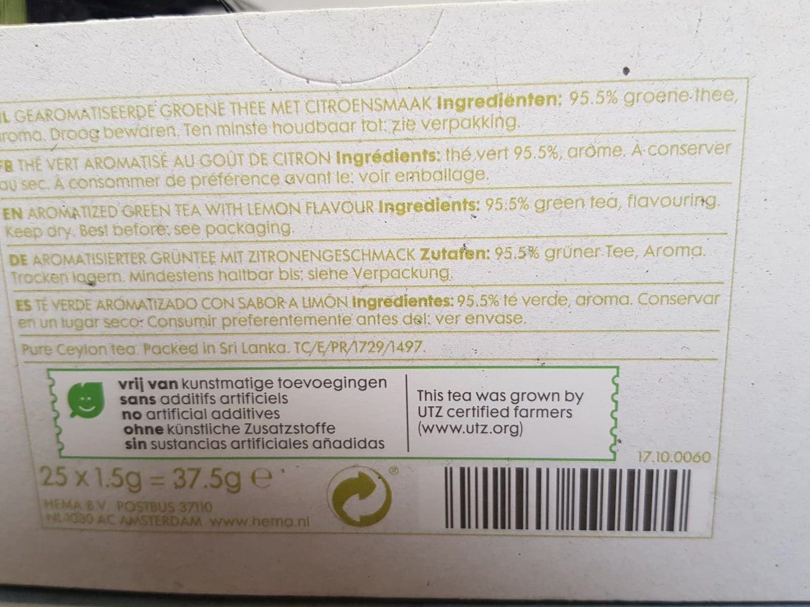 Hema Thé vert goût citron packshot