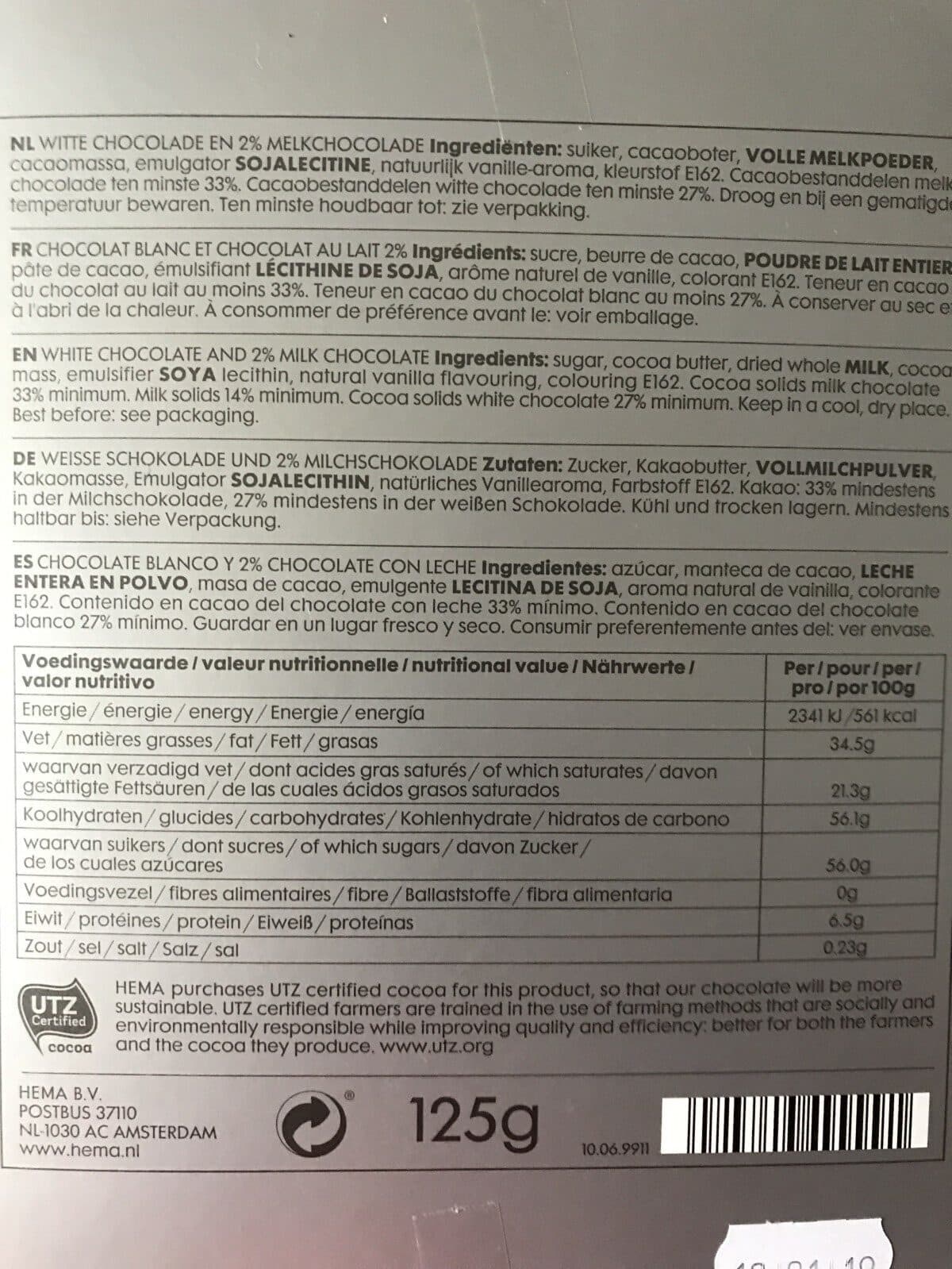 Open Food Facts Chocolat Blanc packshot