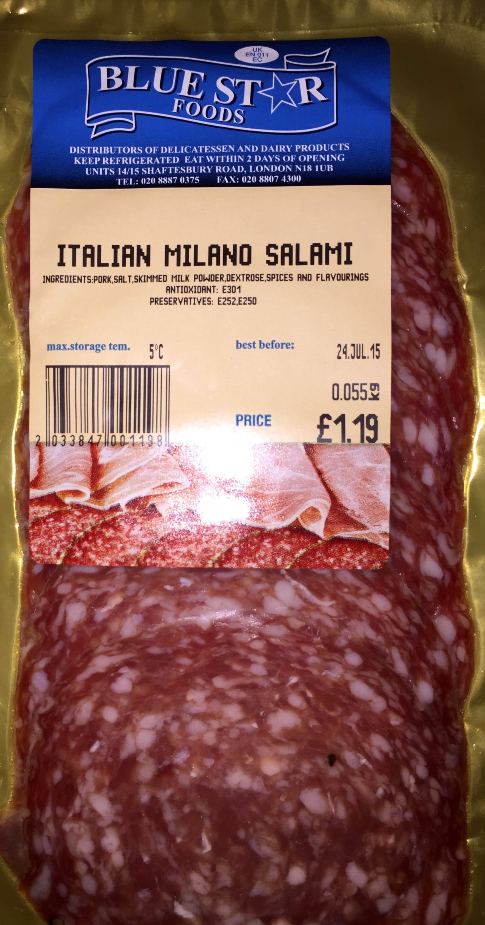 Blue star foods Italian Milano salami packshot