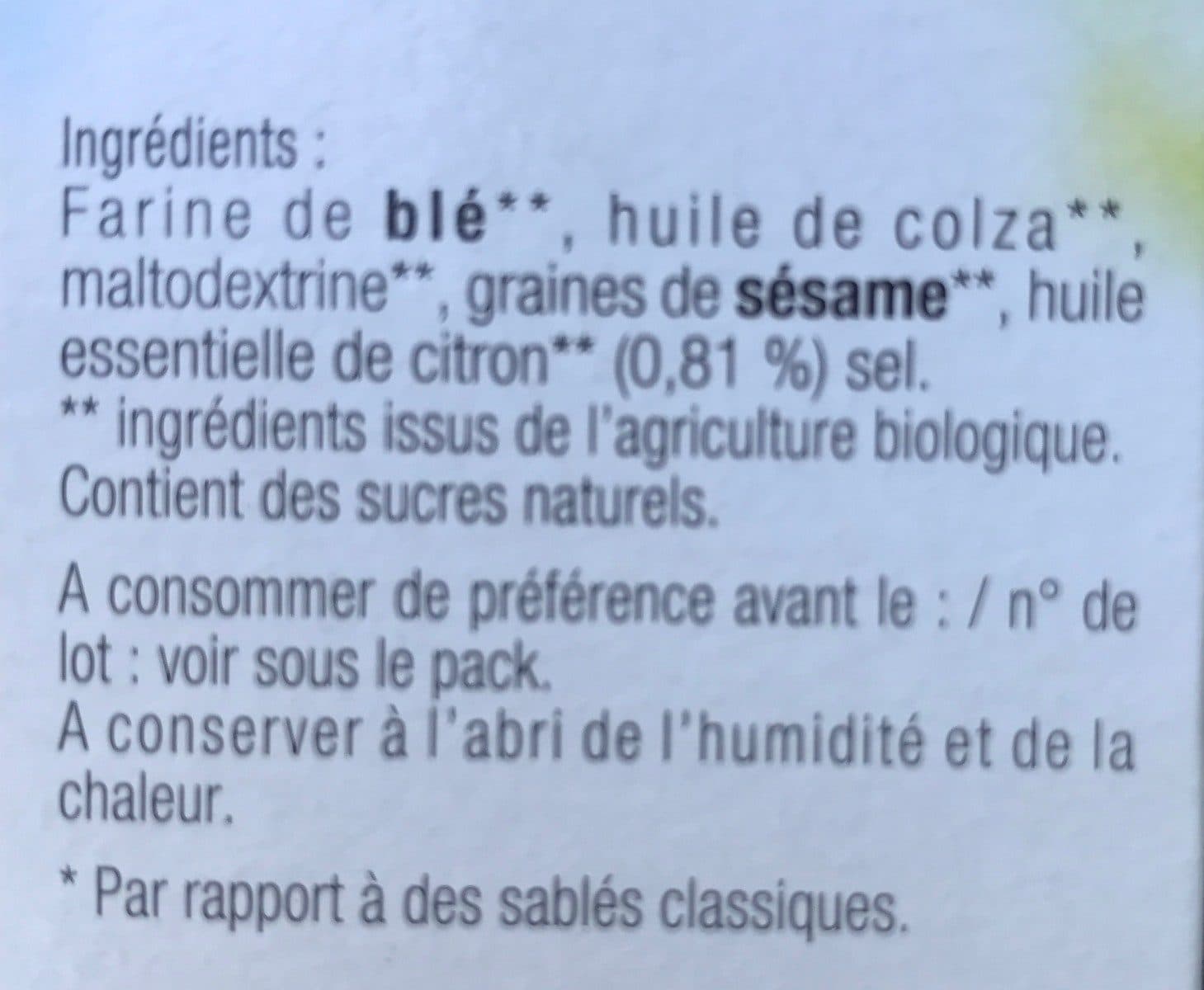 Open Food Facts Sablés a lhuile essentielle de citron packshot