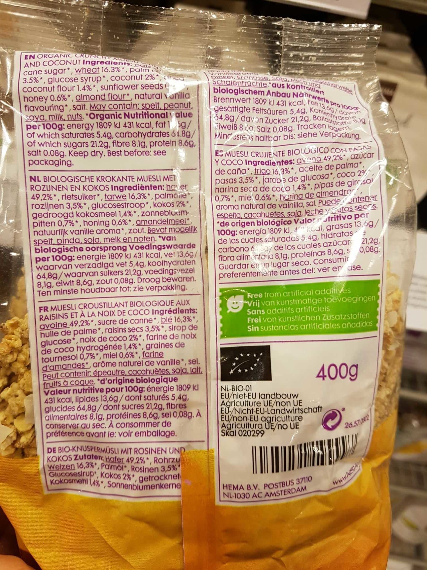 Hema Organic crunchy muesli packshot