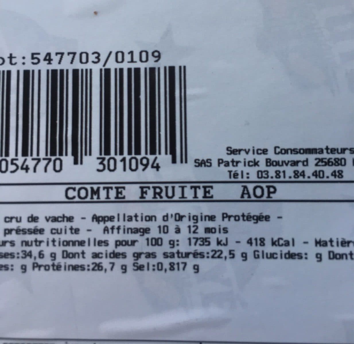 Open Food Facts Comté packshot
