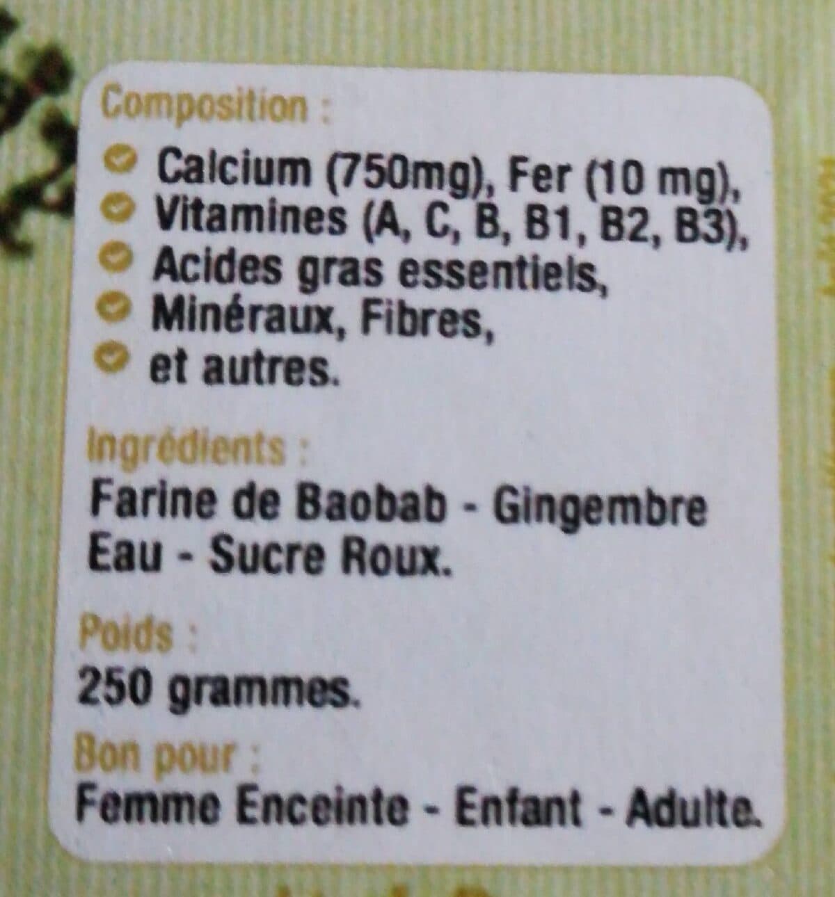 Open Food Facts Pastille de baobab au gingembre packshot