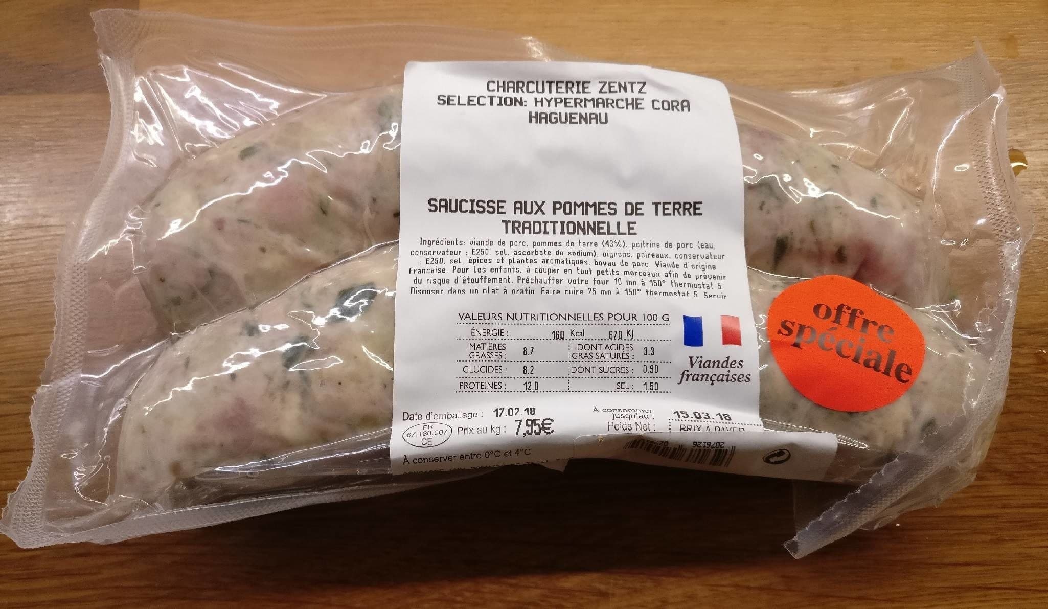 Charcuterie Zentz Saucisse aux pommes de terre traditionnelle packshot
