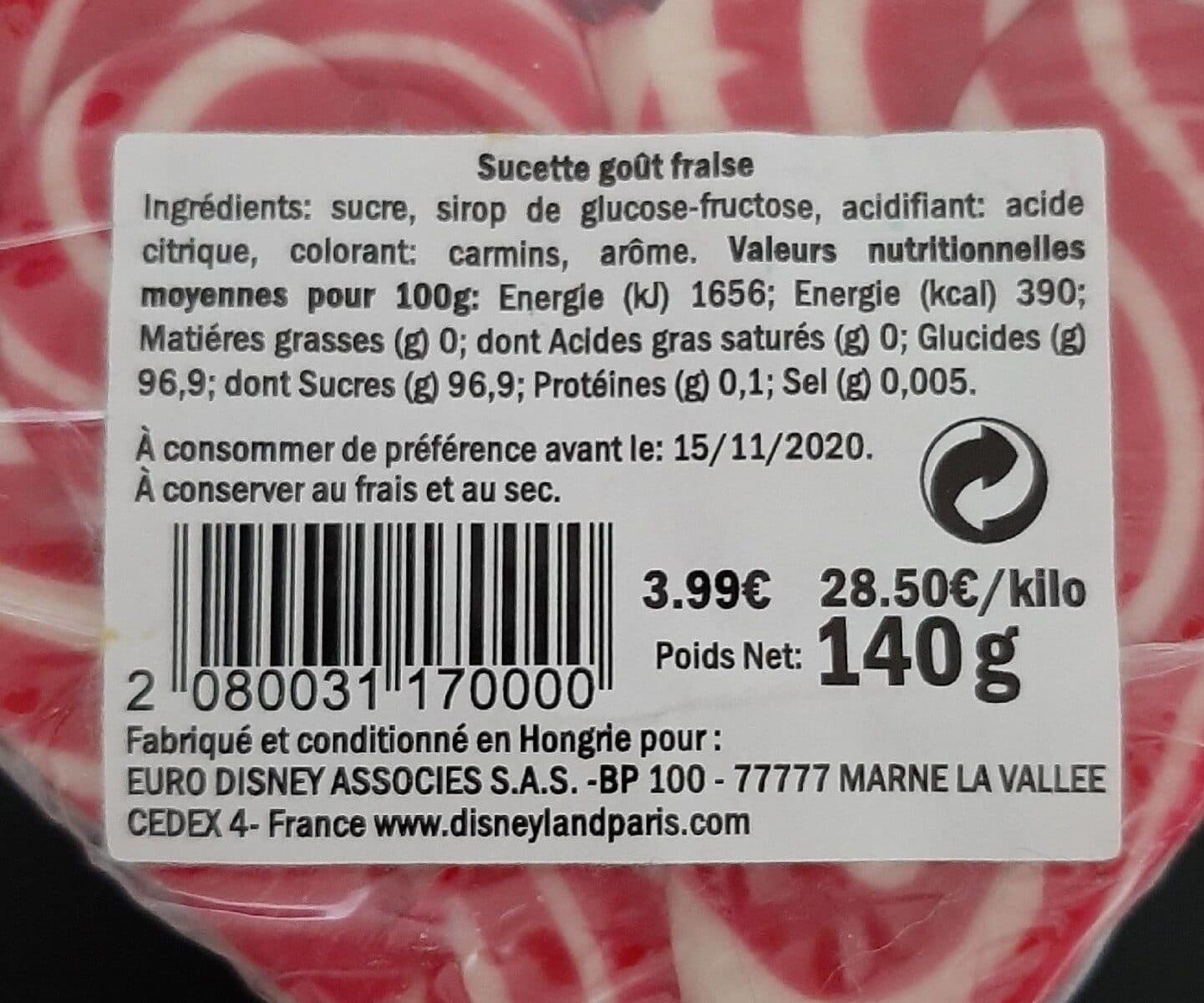 Euro Disney Associes Sucette goût fraise packshot