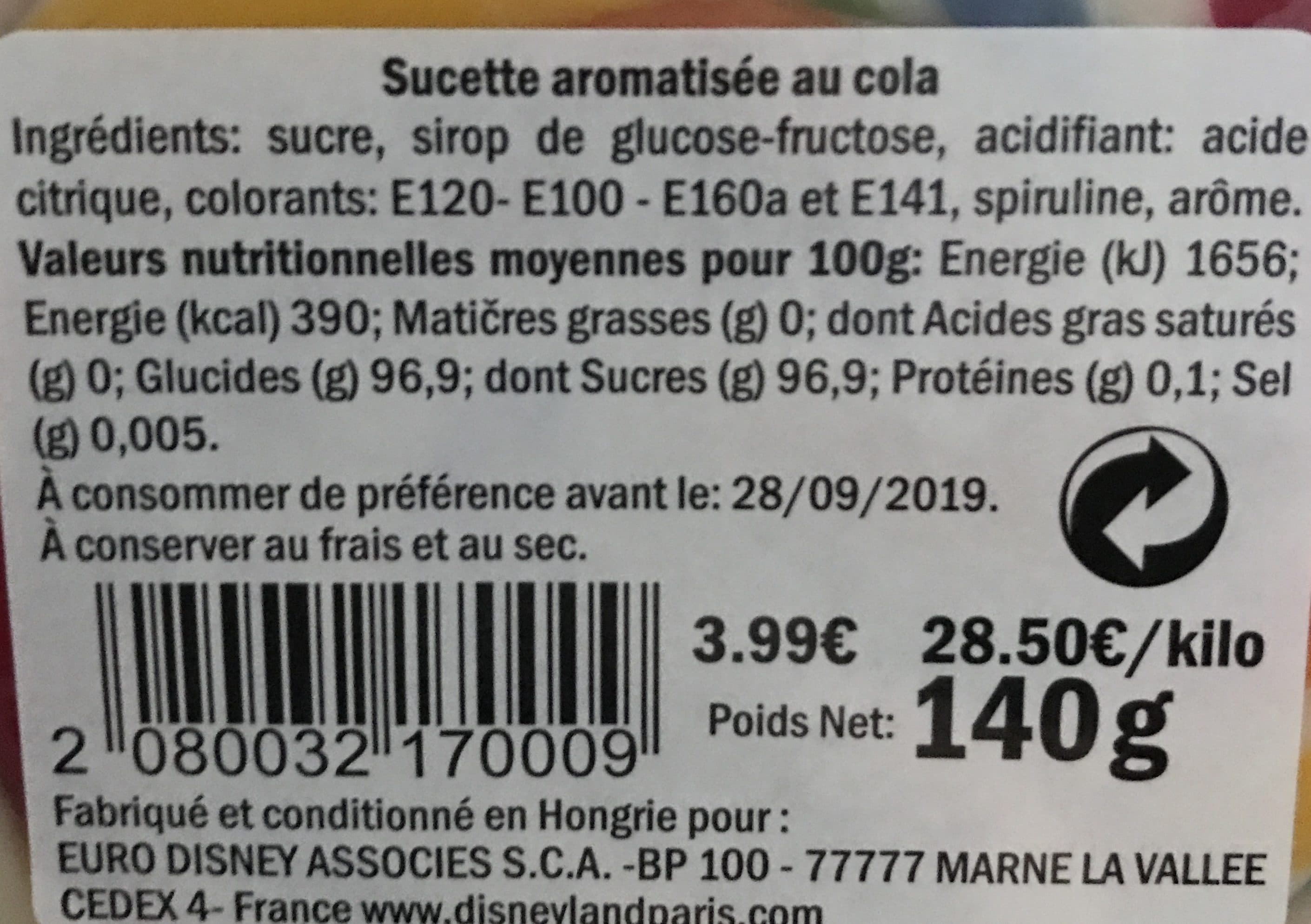 Disney Sucette Disney saveur Cola packshot