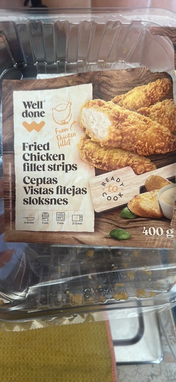 Well done Fried Chicken fillet strips Ceptas Vistas filejas sloksnes packshot
