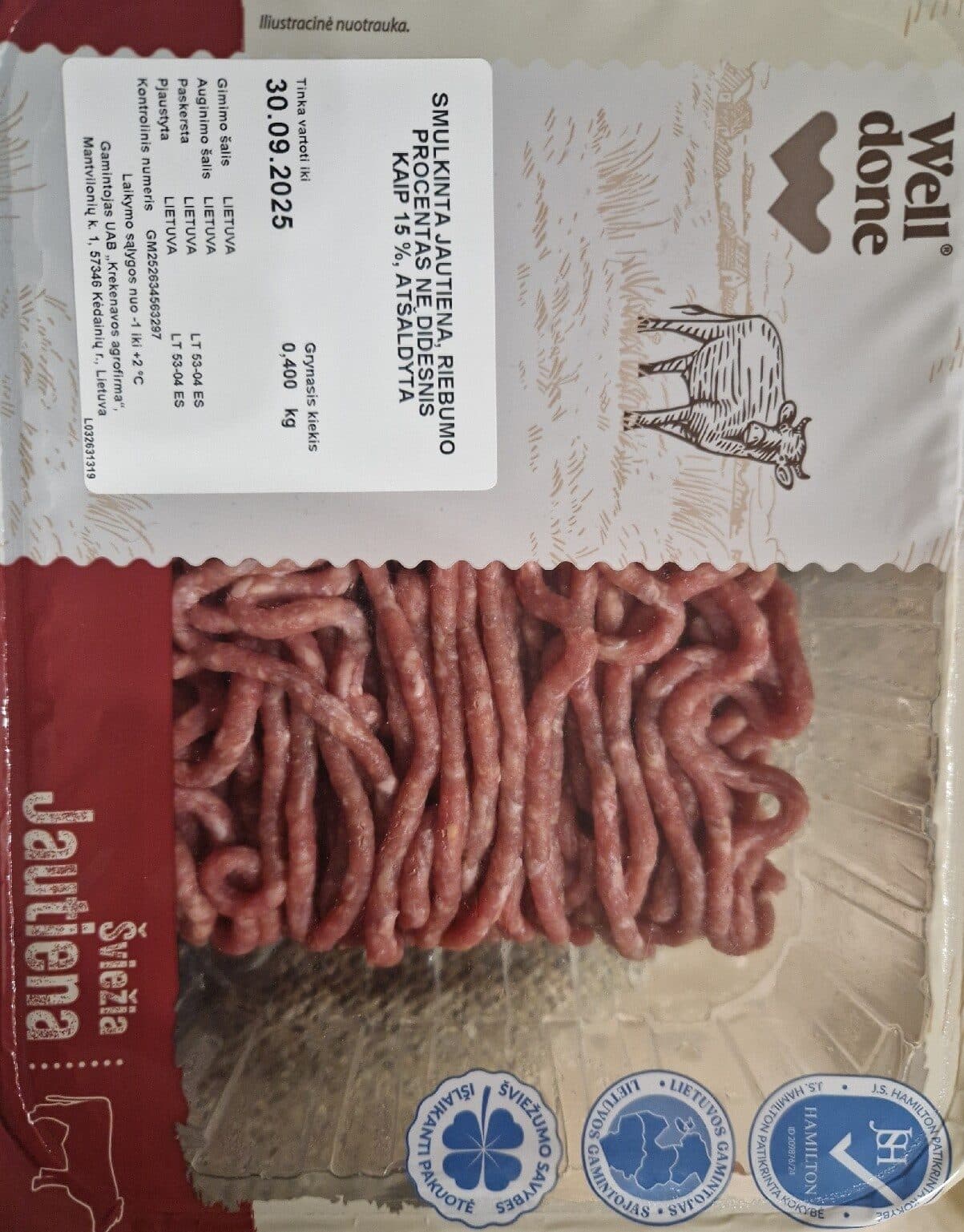 Well Done Grounded Beef 15% Fat packshot
