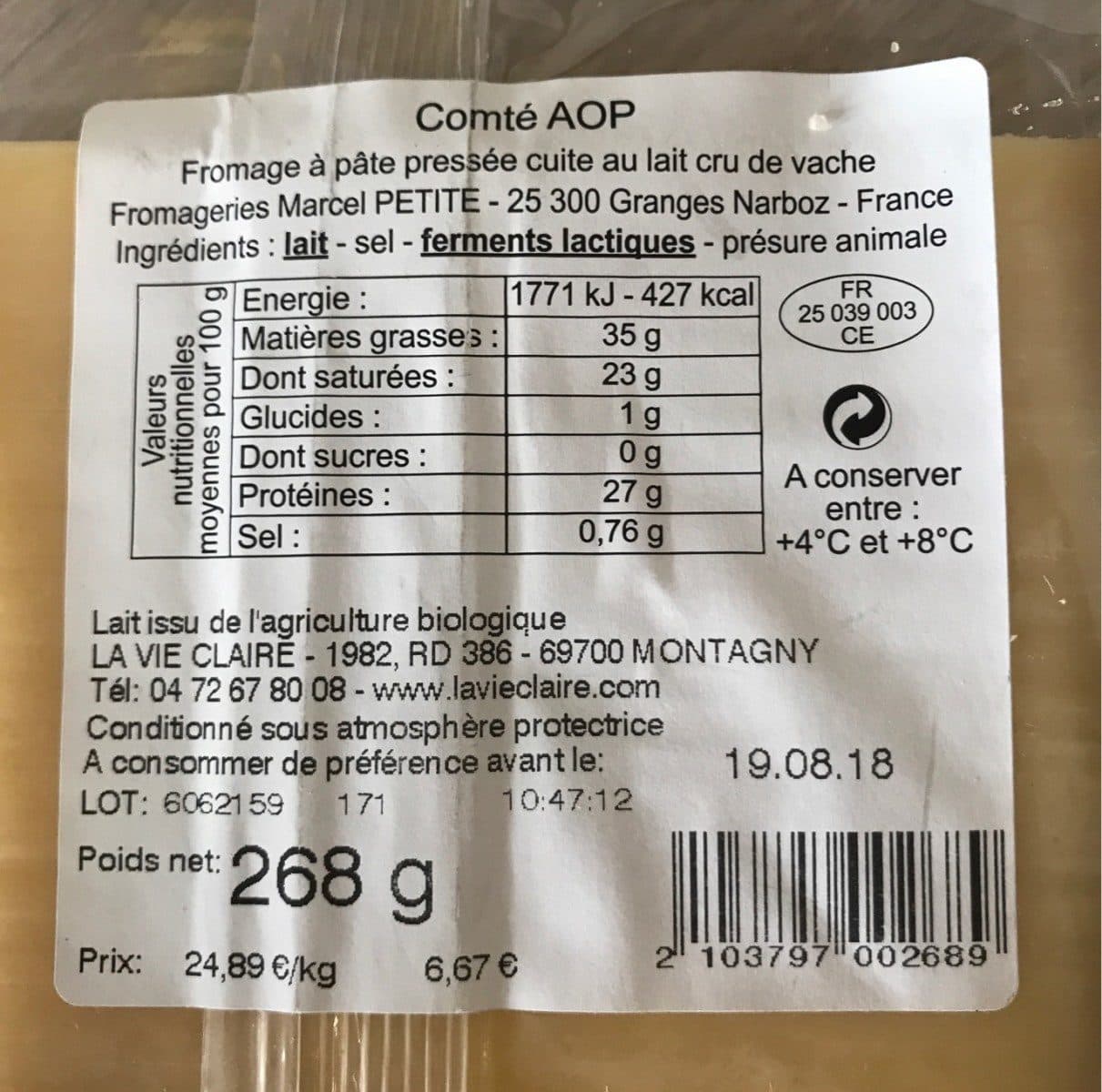 La Vie Claire Comté packshot