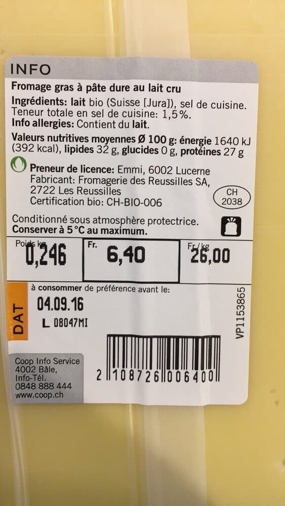 Coop Naturaplan Fromage gras à pâte dure au lait cru packshot