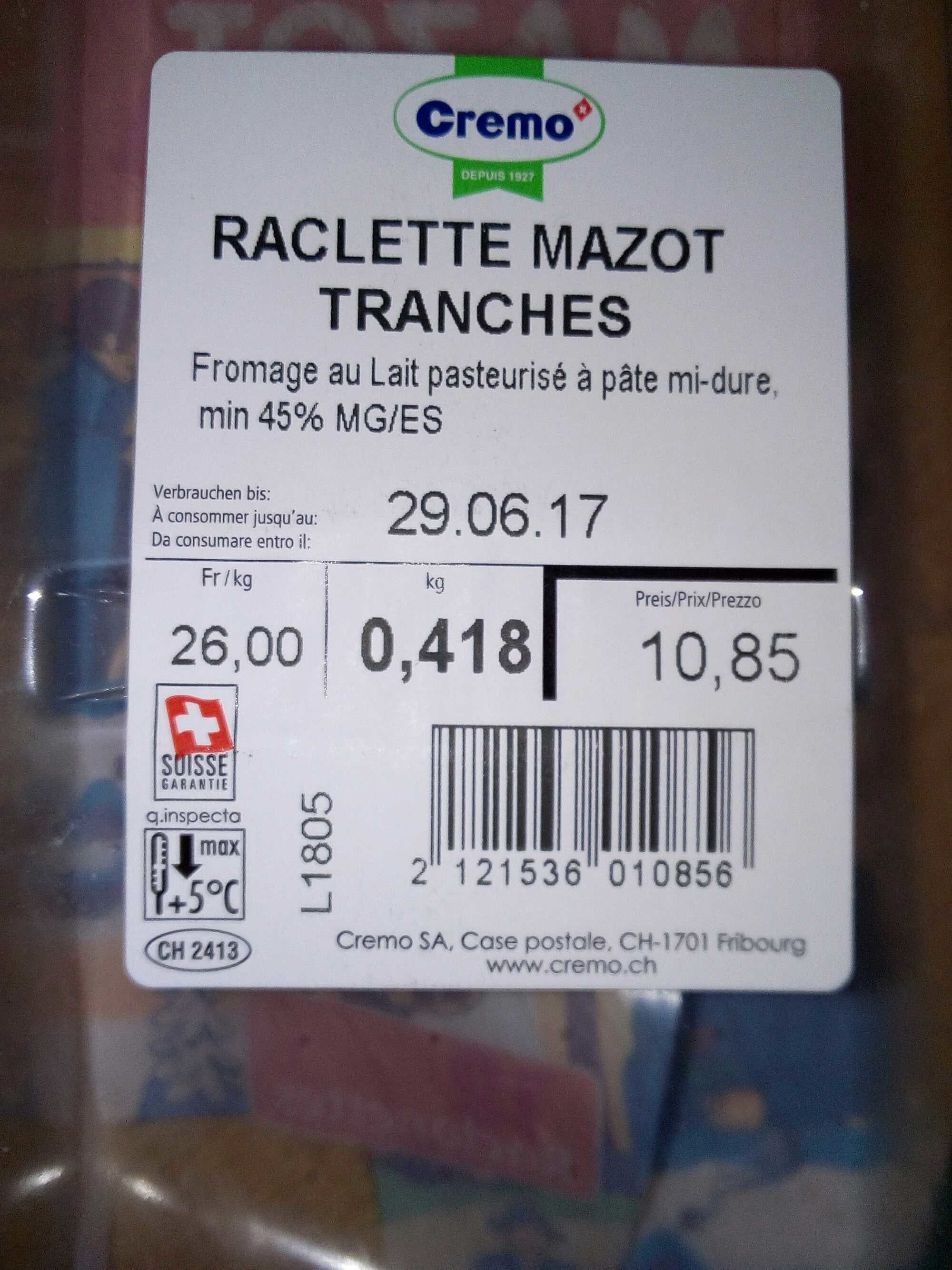 Cremo Raclette Mazot Tranches packshot