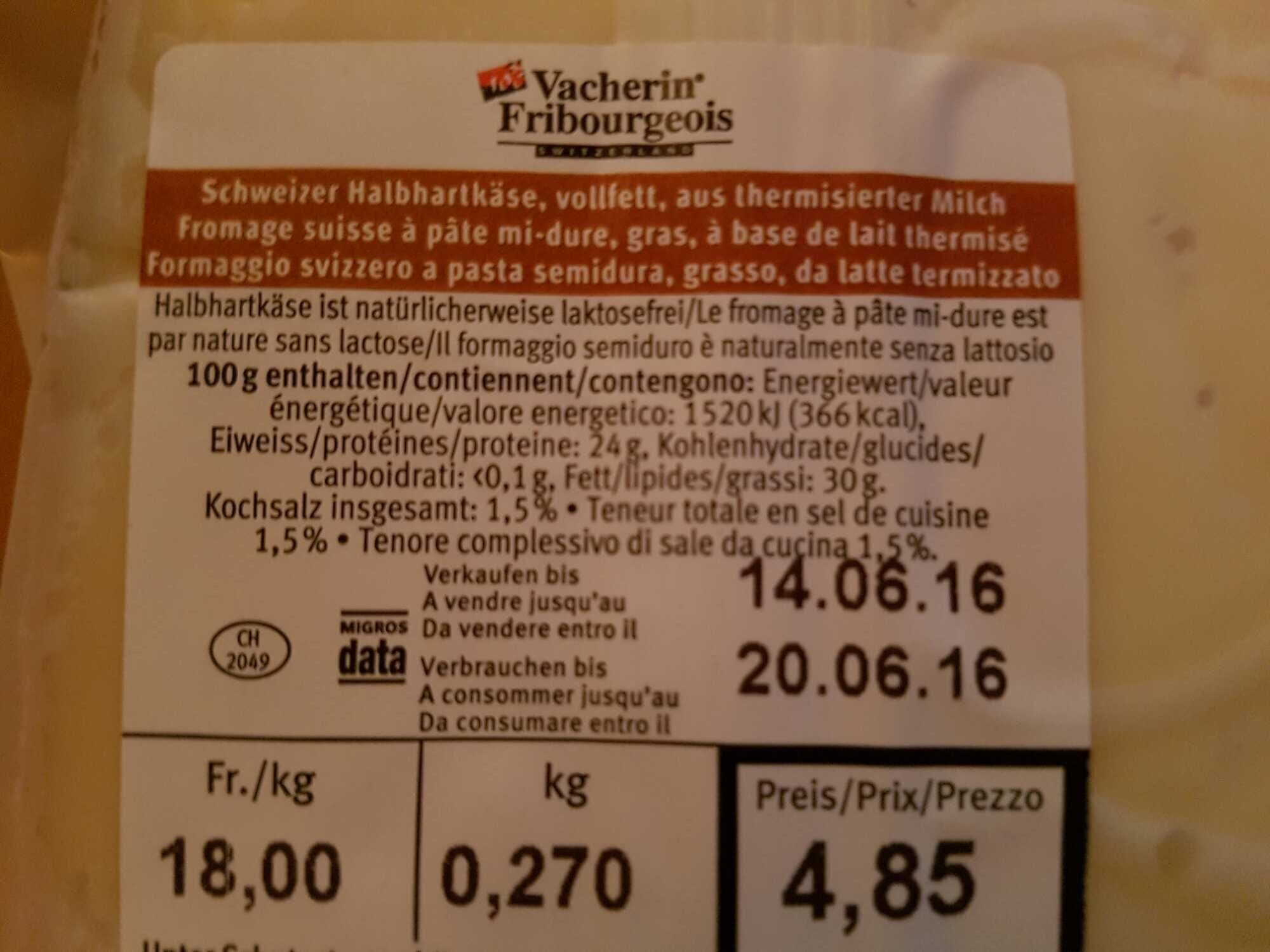 Open Food Facts Vacherin fribourgeois mi-salé packshot